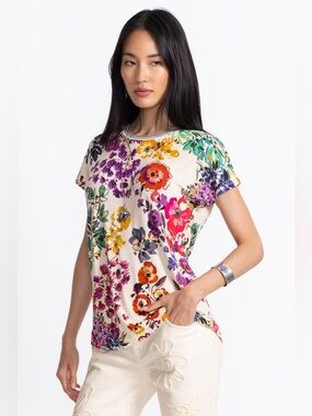 Johnny Was Janie Favorite Relaxed Floral Dolman Sleeve Jersey Tee Size XS